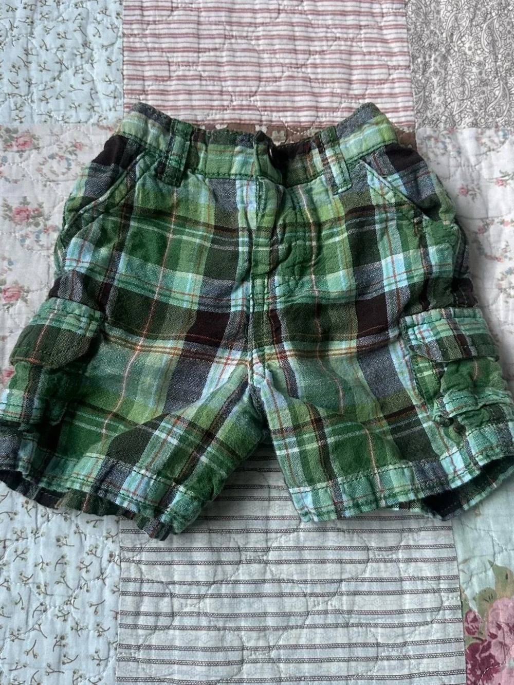 Baby gap linen/cotton blend green plaid shorts